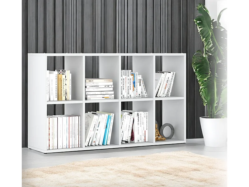 Bibliothèque blanche – organisateur avec 8 grandes étagères en bois pour jouets 129x29x74cm