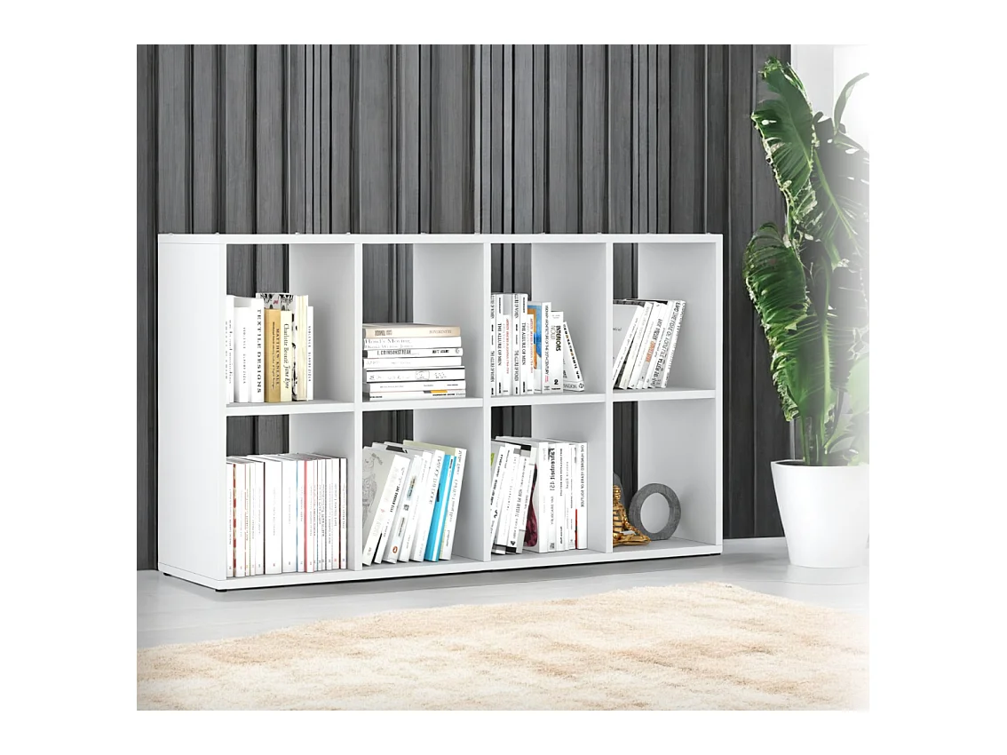 Bibliothèque blanche – organisateur avec 8 grandes étagères en bois pour jouets 129x29x74cm