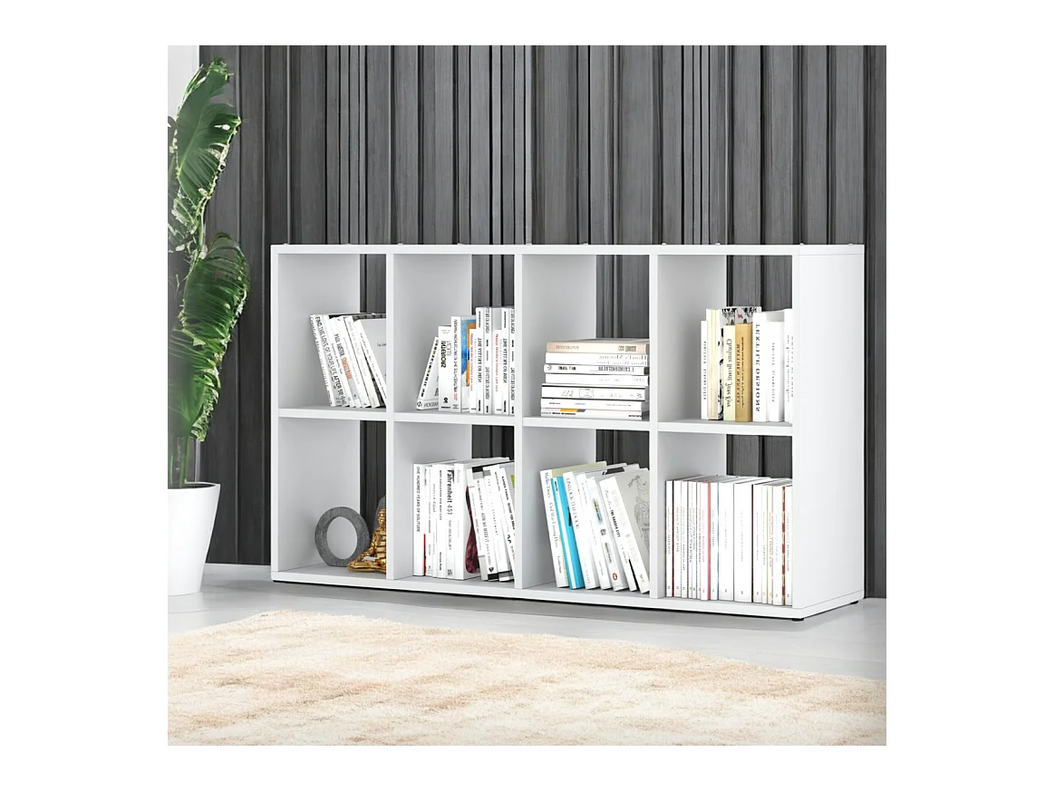 Bibliothèque blanche – organisateur avec 8 grandes étagères en bois pour jouets 129x29x74cm