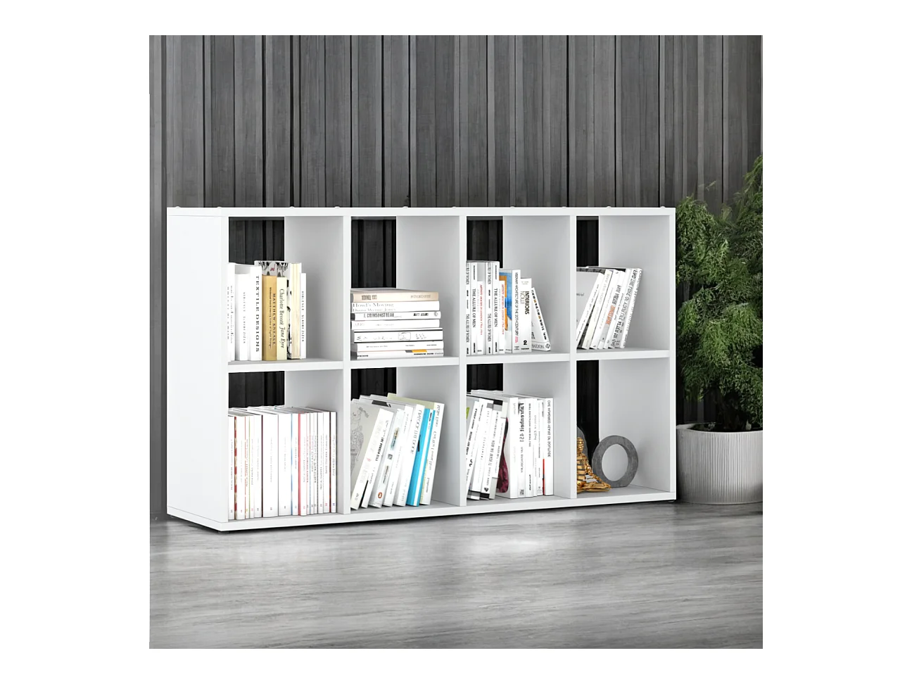 Bibliothèque blanche – organisateur avec 8 grandes étagères en bois pour jouets 129x29x74cm