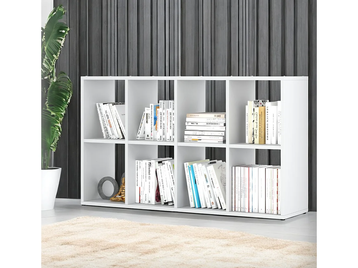 Bibliothèque blanche – organisateur avec 8 grandes étagères en bois pour jouets 129x29x74cm