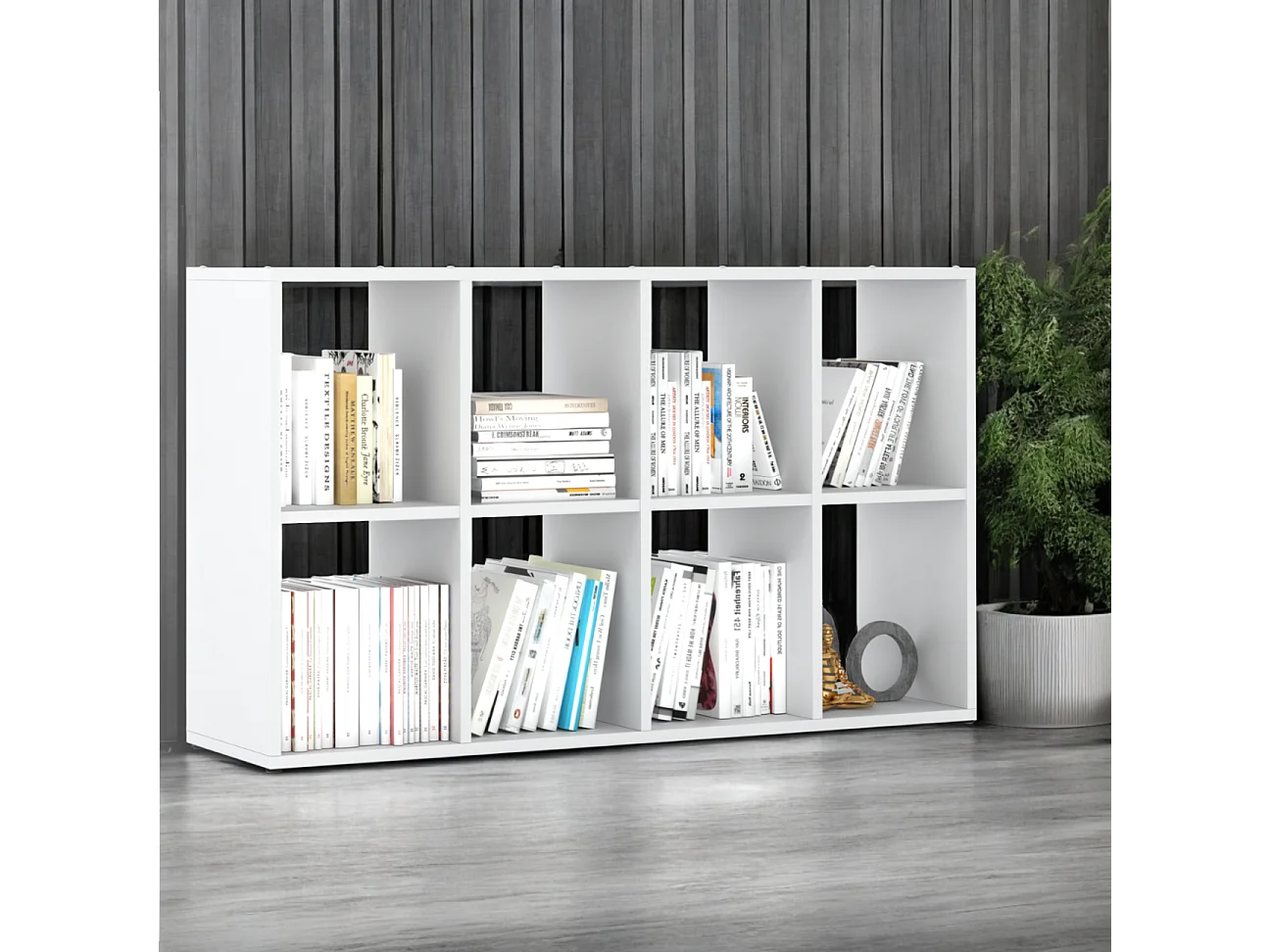 Bibliothèque blanche – organisateur avec 8 grandes étagères en bois pour jouets 129x29x74cm