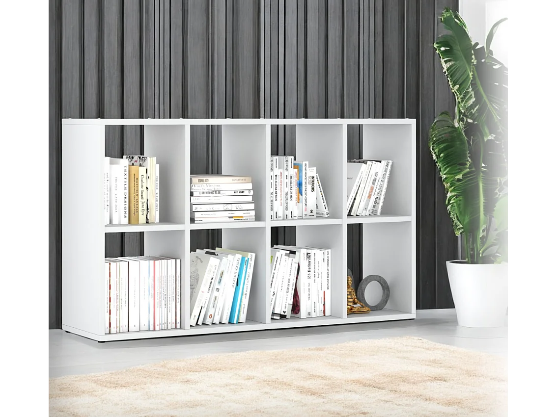 Bibliothèque blanche – organisateur avec 8 grandes étagères en bois pour jouets 129x29x74cm