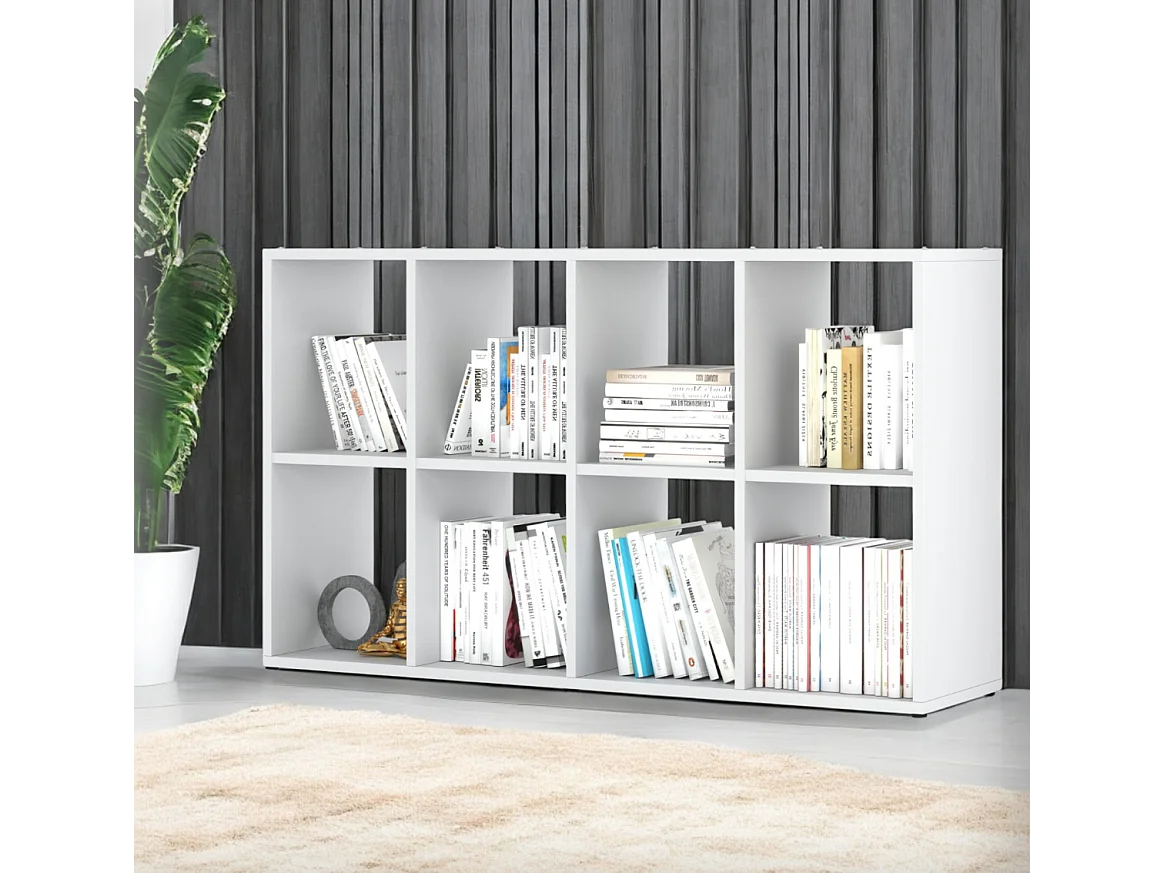 Bibliothèque blanche – organisateur avec 8 grandes étagères en bois pour jouets 129x29x74cm