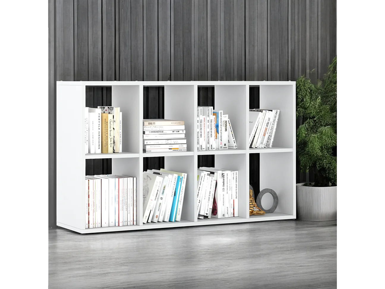 Bibliothèque blanche – organisateur avec 8 grandes étagères en bois pour jouets 129x29x74cm