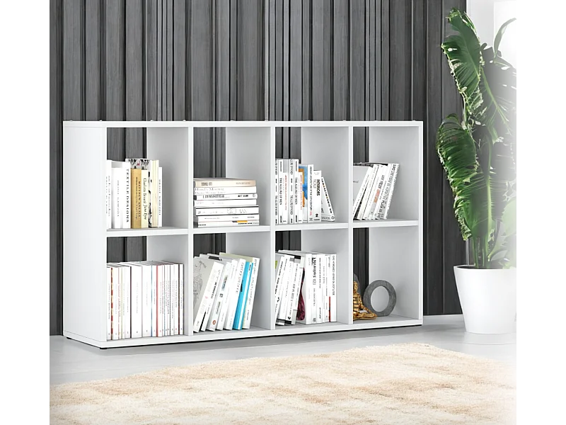Bibliothèque blanche – organisateur avec 8 grandes étagères en bois pour jouets 129x29x74cm