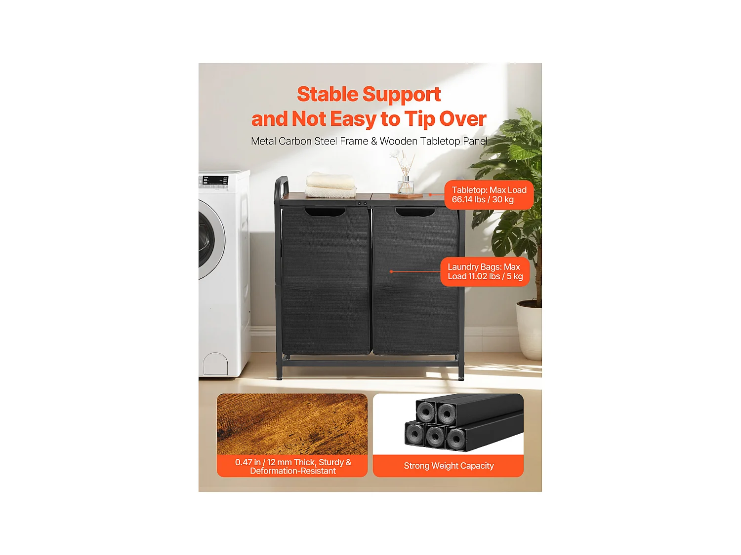 Wäschekorb SucceBuy Wäschesammler mit 2 Fächern, Wäsche-Organizer mit Herausnehmbaren Beuteln aus 600D Oxford-Gewebe, Metallrahmen und Holzdeckel