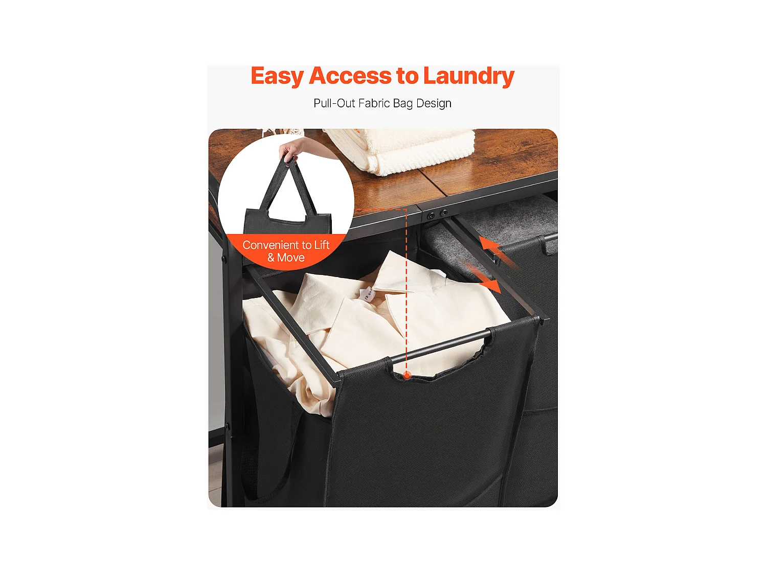 Wäschekorb SucceBuy Wäschesammler mit 2 Fächern, Wäsche-Organizer mit Herausnehmbaren Beuteln aus 600D Oxford-Gewebe, Metallrahmen und Holzdeckel