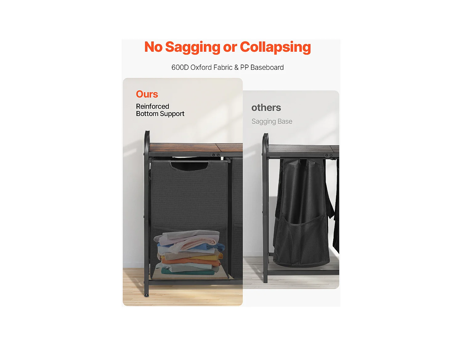 Wäschekorb SucceBuy Wäschesammler mit 2 Fächern, Wäsche-Organizer mit Herausnehmbaren Beuteln aus 600D Oxford-Gewebe, Metallrahmen und Holzdeckel