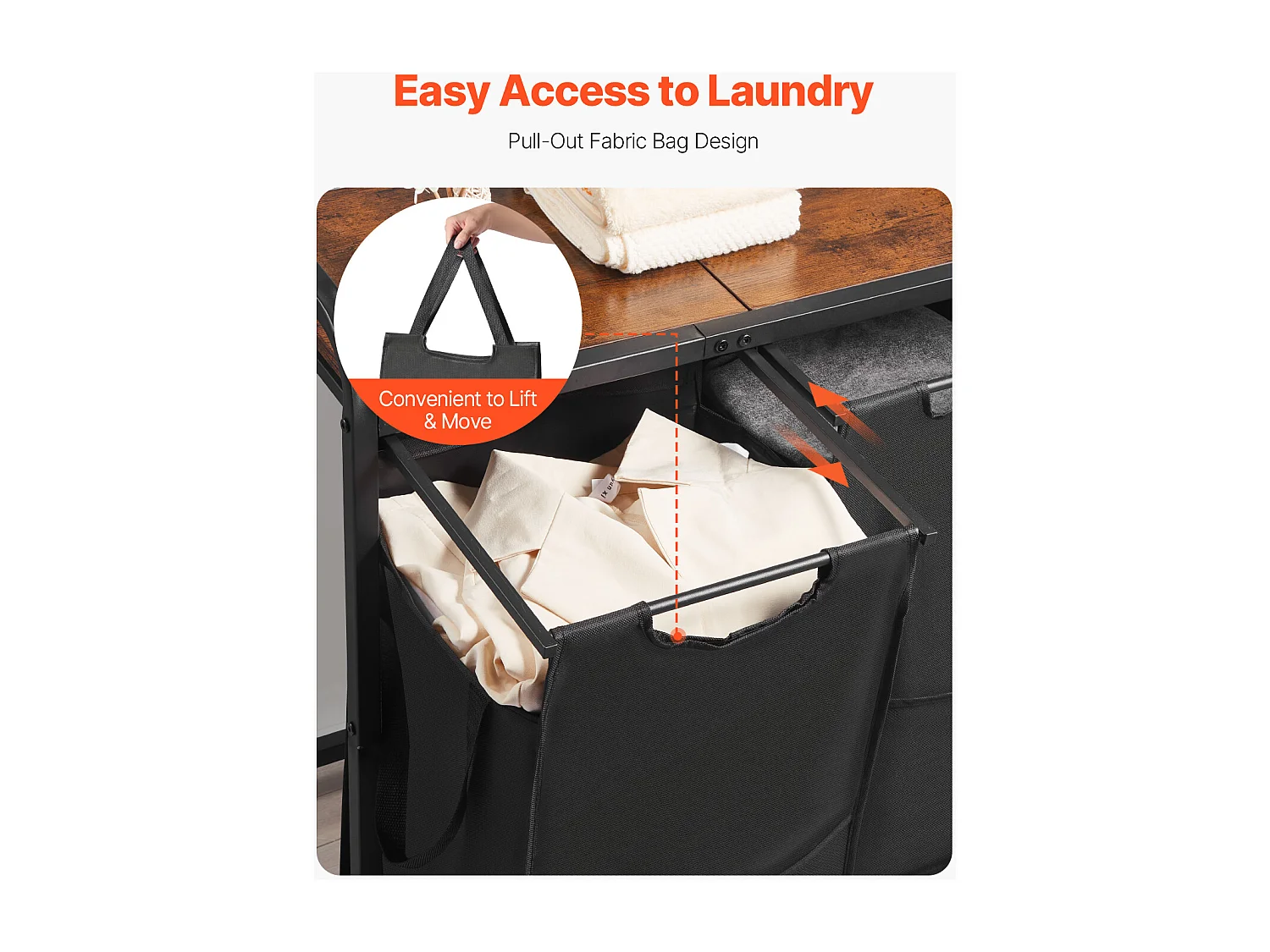 Panier à Linge SucceBuy Panier à Linge à 2 Compartiments, Organisateur de Linge avec Sacs Amovibles en Tissu Oxford 600D, Structure Métallique et Plateau en Bois