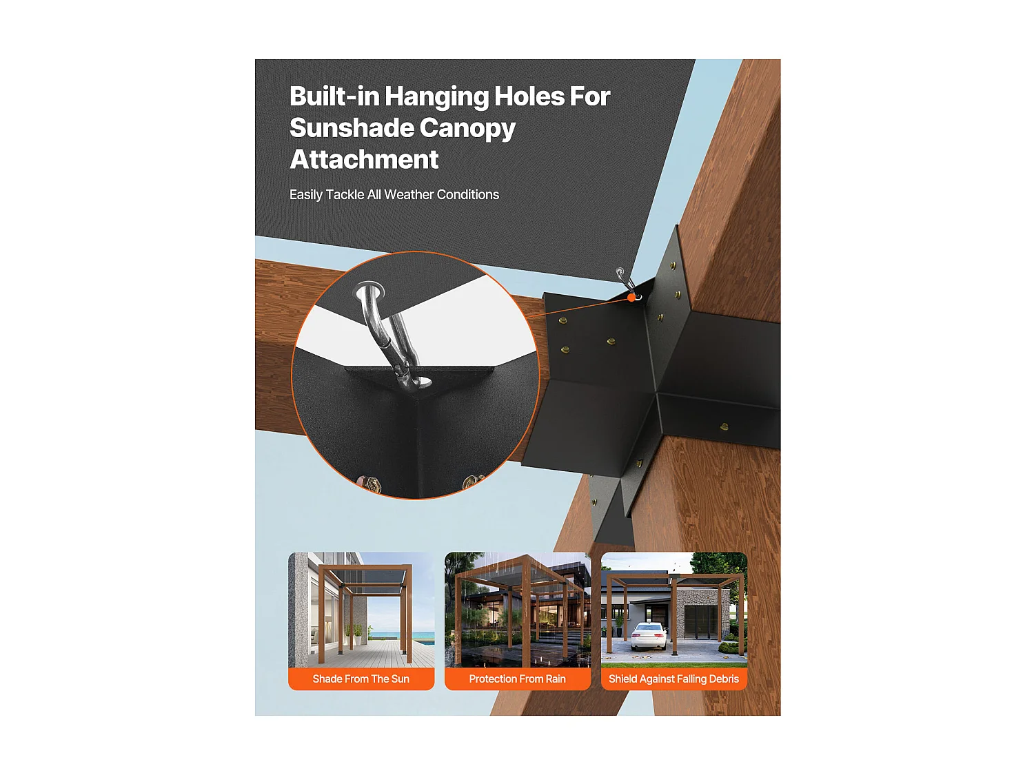 Pergola Steunstel SucceBuy, Set van 4, Houten Paal Steun 14.2x14.2 cm, 2 Hoeksteunen 4-Weg, 2 Paalvoeten, Koolstofstaal voor Tuinhuis