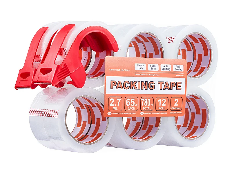 Klebeband SucceBuy Verpackung Durchsichtig 12PCS mit 2 Spendern 59,436 m x 47,8 mm x 0,068 mm Kern 76,2 mm Robustes Verpackungsband