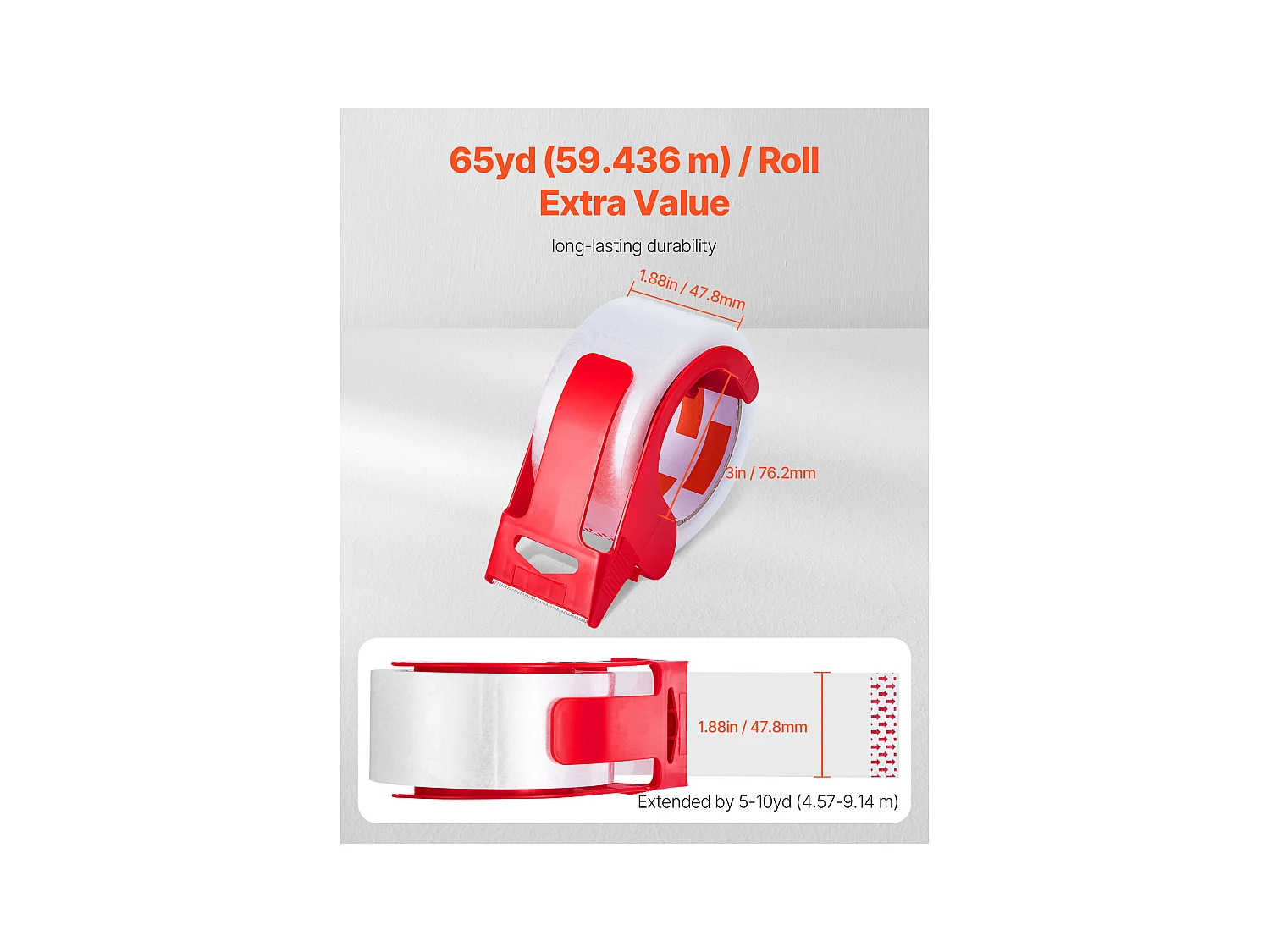 Ruban Adhésif SucceBuy d'Emballage Transparent 12PCS avec 2 Distributeurs 59,436 m x 47,8 mm x 0,068 mm Noyau 76,2 mm Ruban d'Emballage Robuste