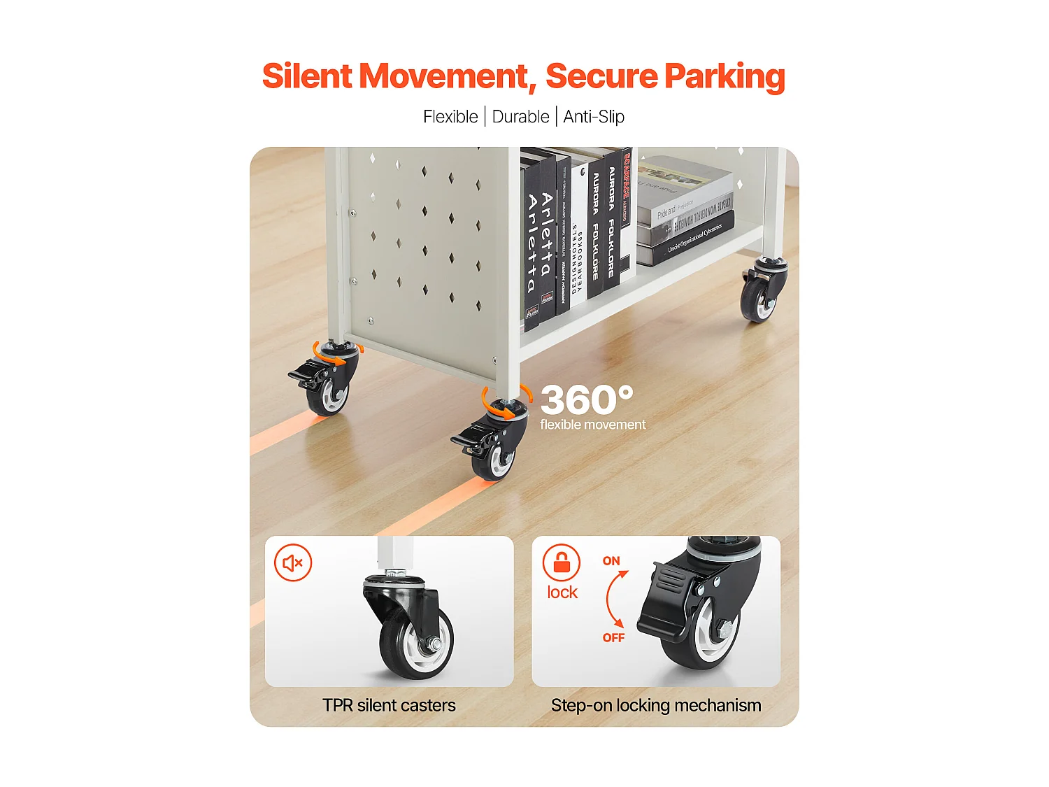 Chariot à Livres SucceBuy, Capacité de Charge 150 kg, Chariot de Bibliothèque, 77 x 38 x 122 cm, Étagère de Rangement Livres Simple Face en L, Blanc