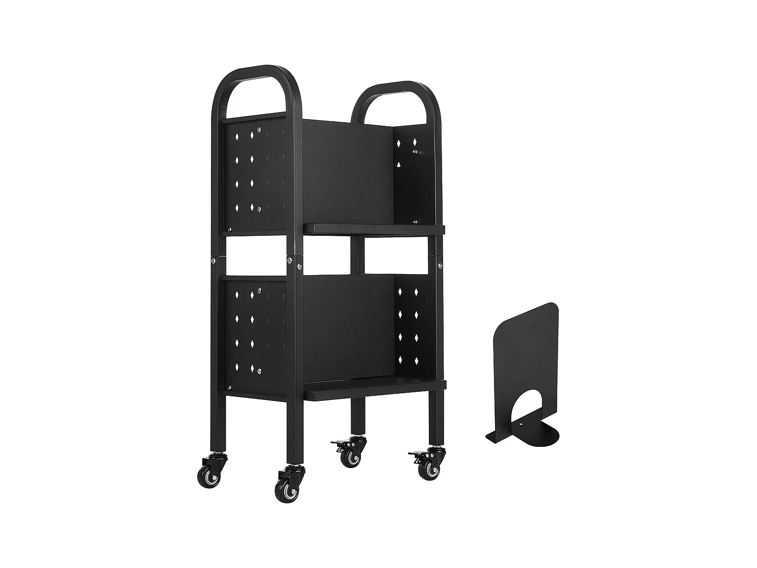 Chariot à Livres SucceBuy, Capacité de Charge 70 kg, Chariot de Bibliothèque, 45 x 33 x 88 cm, Étagère de Rangement Livres Double Face en L, Noir