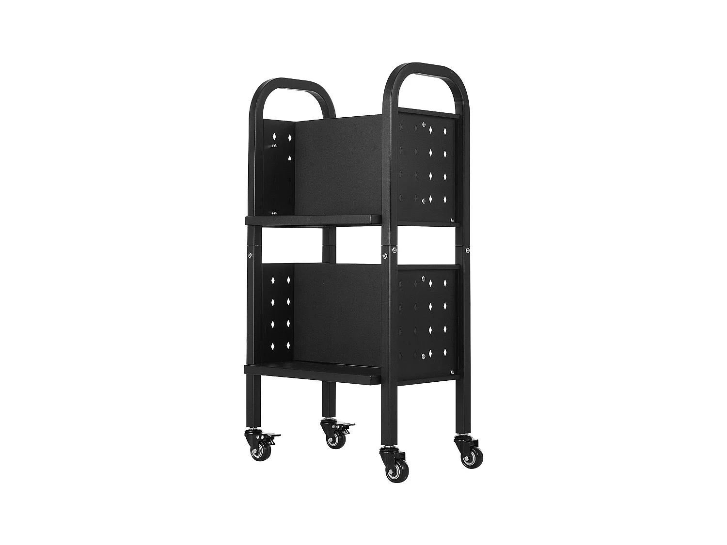 Chariot à Livres SucceBuy, Capacité de Charge 70 kg, Chariot de Bibliothèque, 45 x 33 x 88 cm, Étagère de Rangement Livres Double Face en L, Noir