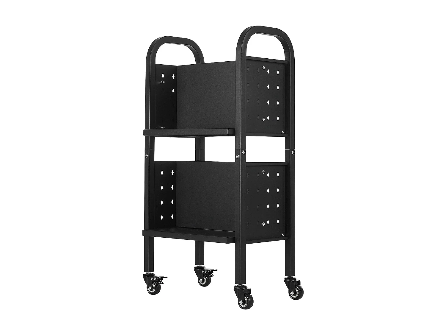 Chariot à Livres SucceBuy, Capacité de Charge 70 kg, Chariot de Bibliothèque, 45 x 33 x 88 cm, Étagère de Rangement Livres Double Face en L, Noir