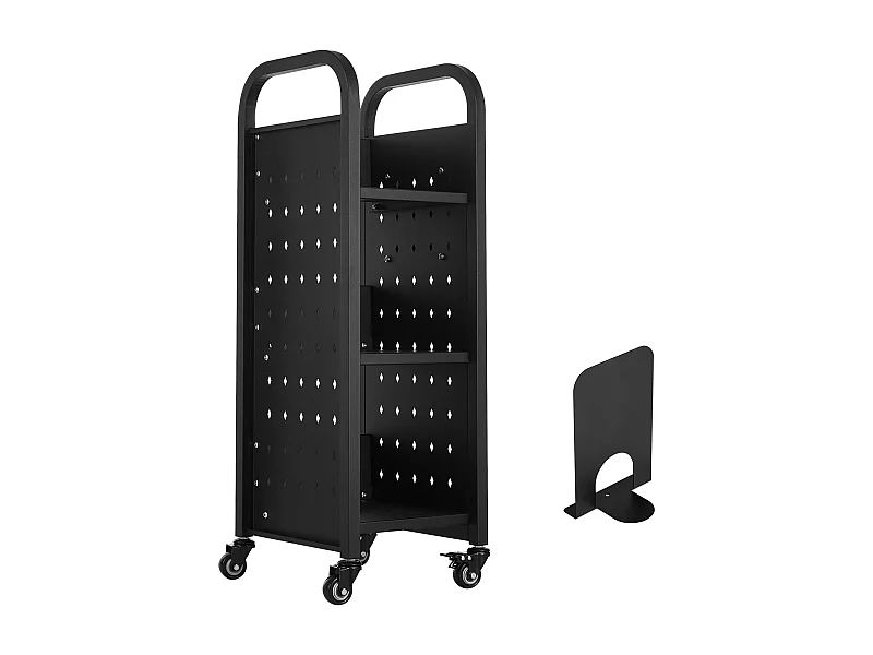 Carrinho de Livros SucceBuy, Capacidade de Carga 100 kg, Carrinho de Biblioteca, 32 x 35 x 93,5 cm, Prateleira de Armazenamento de Livros Face Única em L, Preto