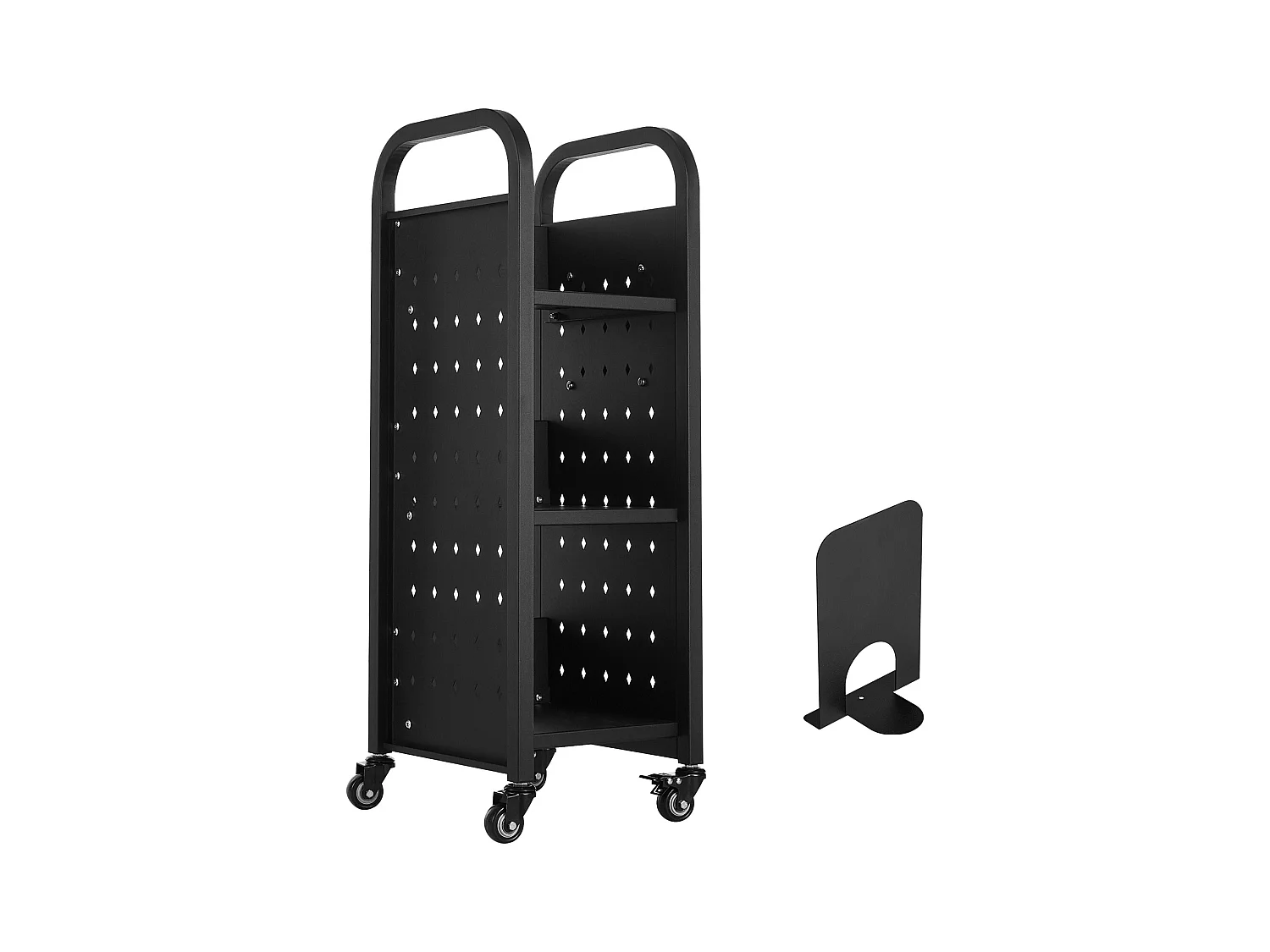 Chariot à Livres SucceBuy, Capacité de Charge 100 kg, Chariot de Bibliothèque, 32 x 35 x 93,5 cm, Étagère de Rangement Livres Simple Face en L, Noir