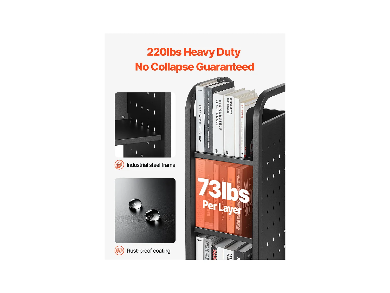 Chariot à Livres SucceBuy, Capacité de Charge 100 kg, Chariot de Bibliothèque, 32 x 35 x 93,5 cm, Étagère de Rangement Livres Simple Face en L, Noir