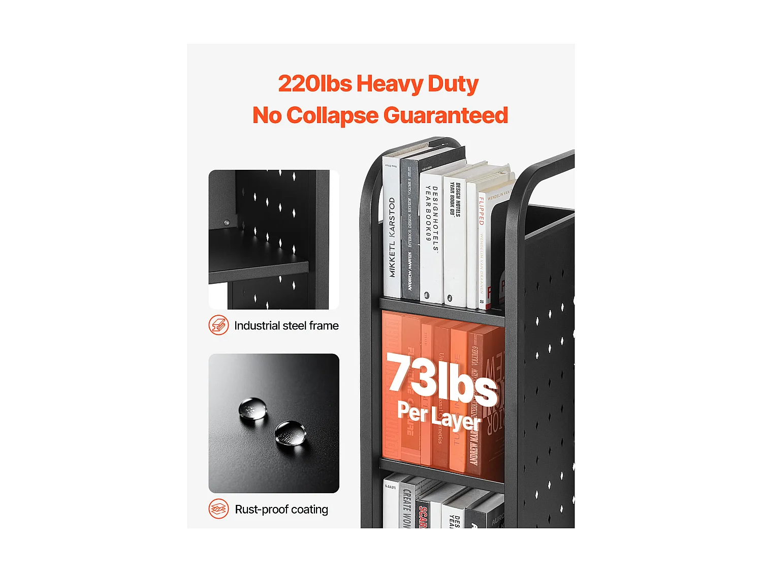 Carrello per Libri SucceBuy, Capacità di Carico 100 kg, Carrello da Biblioteca, 32 x 35 x 93,5 cm, Scaffale di Archivazione Libri Faccia Singola a L, Nero