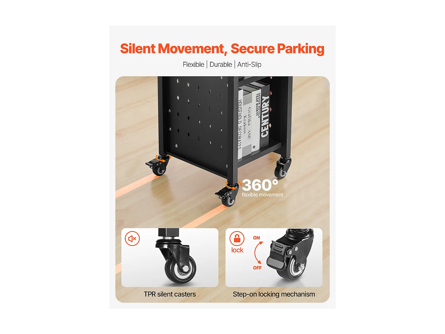 Carrello per Libri SucceBuy, Capacità di Carico 100 kg, Carrello da Biblioteca, 32 x 35 x 93,5 cm, Scaffale di Archivazione Libri Faccia Singola a L, Nero