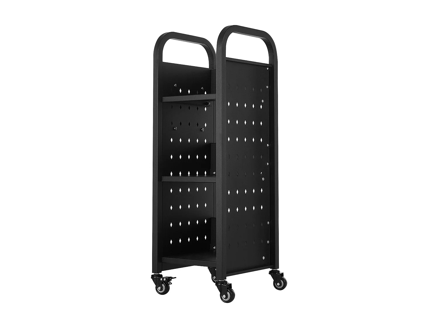 Carrello per Libri SucceBuy, Capacità di Carico 100 kg, Carrello da Biblioteca, 32 x 35 x 93,5 cm, Scaffale di Archivazione Libri Faccia Singola a L, Nero