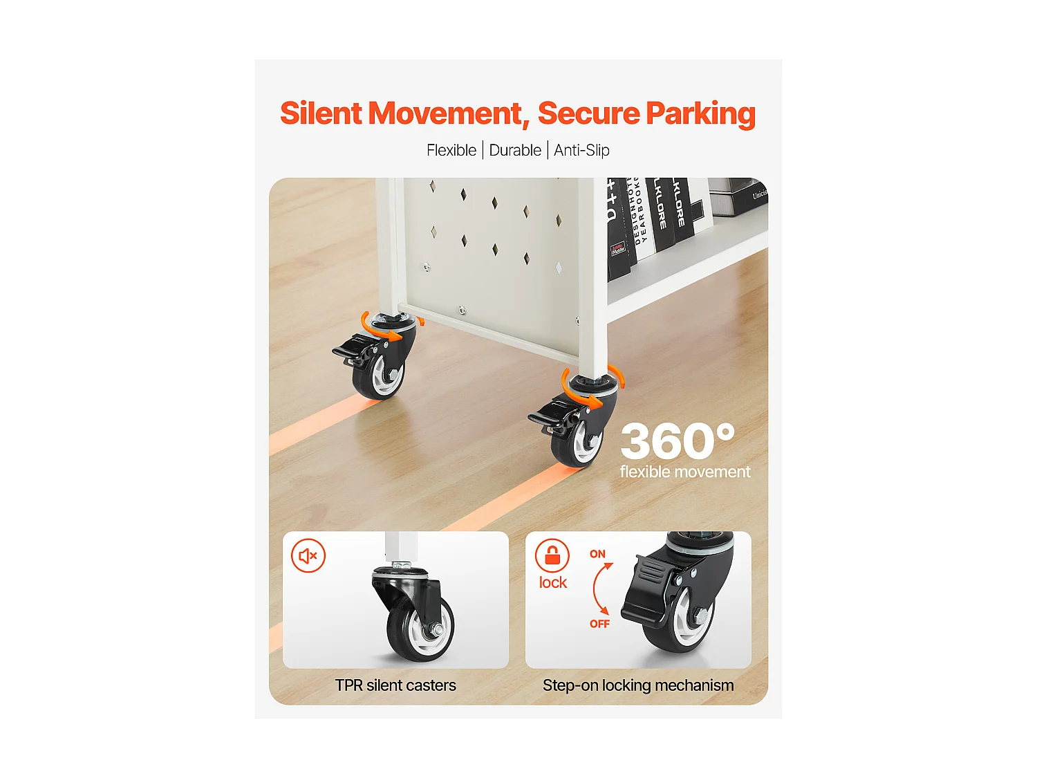 Wózek na Książki SucceBuy, Nośność 150 kg, Wózek Biblioteczny, 77 x 38 x 122 cm, Półka do Przechowywania Książek Jednostronna w V, Biały