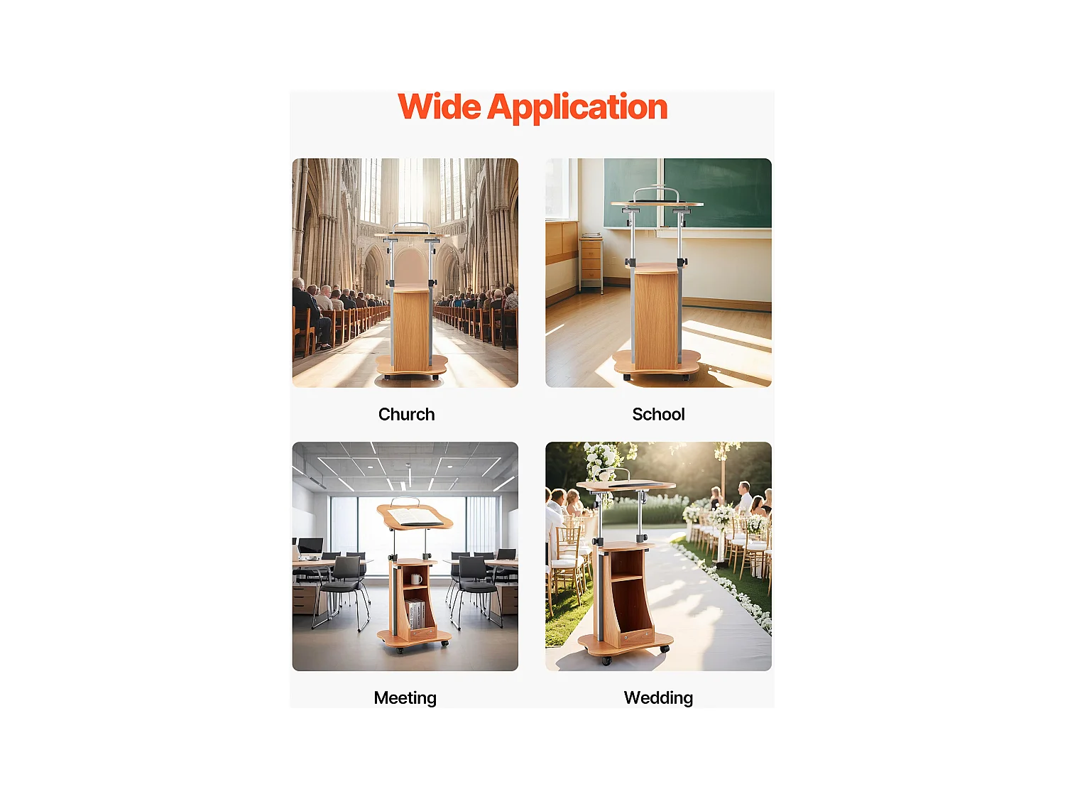 Pupitre de Conférence SucceBuy, 110 cm, Podium en Bois, Lutrin pour Présentation avec Roulettes Verrouillables, Hauteur et Angle Réglables, Bureau