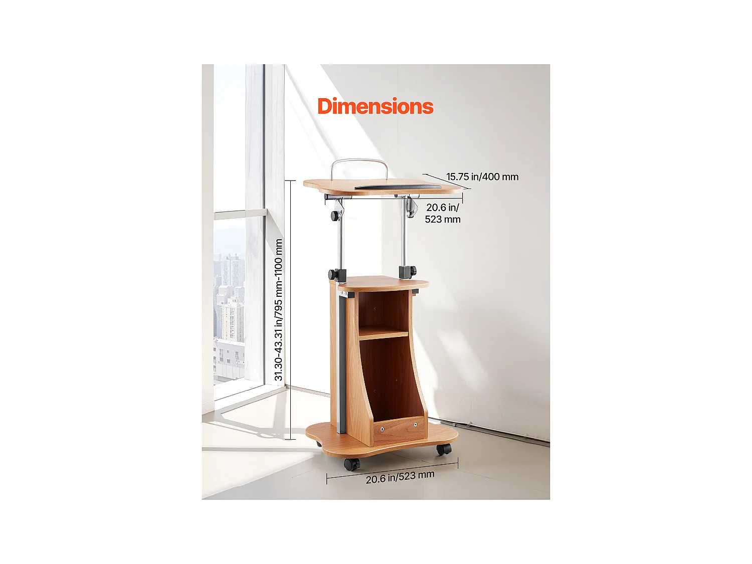 Pupitre de Conférence SucceBuy, 110 cm, Podium en Bois, Lutrin pour Présentation avec Roulettes Verrouillables, Hauteur et Angle Réglables, Bureau