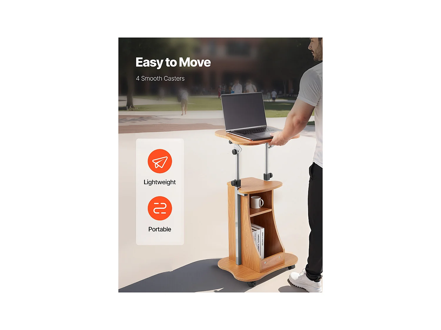 Pupitre de Conférence SucceBuy, 110 cm, Podium en Bois, Lutrin pour Présentation avec Roulettes Verrouillables, Hauteur et Angle Réglables, Bureau