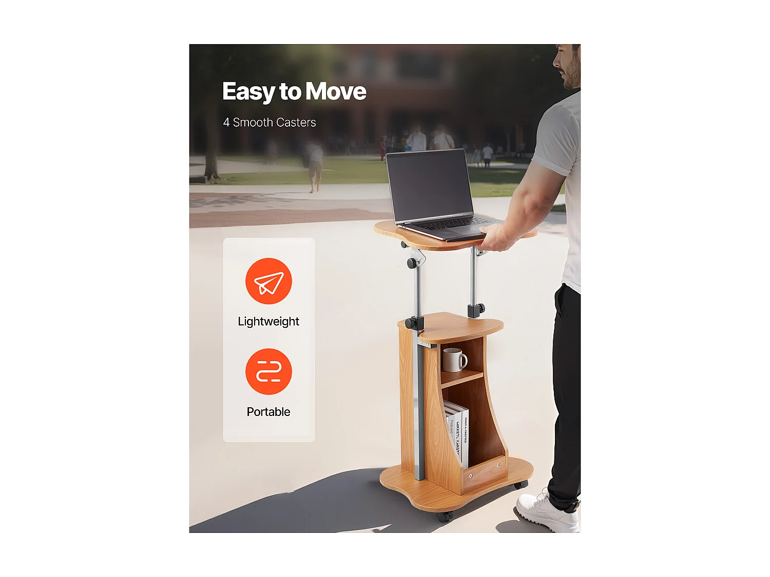 Pupitre da Conferenza SucceBuy, 110 cm, Podio in Legno, Leggio per Presentazioni con Ruote Bloccabili, Altezza e Angolazione Regolabili, Scrivania