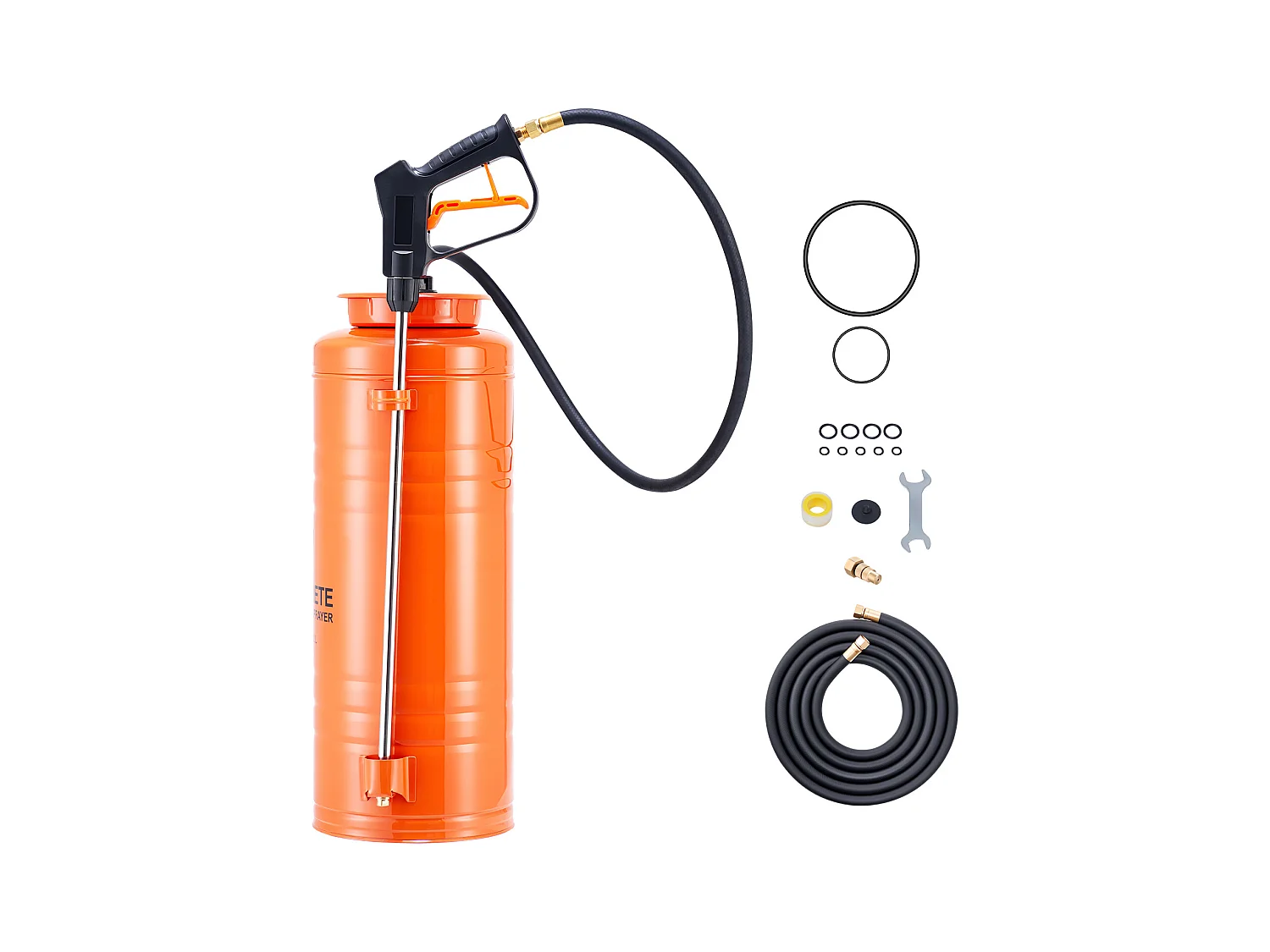 Industriële Roestvrijstalen Sproeier SucceBuy, Inhoud Ca. 13,2 l, Handpomp, met Spuitlans 52 cm, Slang 1,2 m en 3 m, 2 Messing Spuitmonden