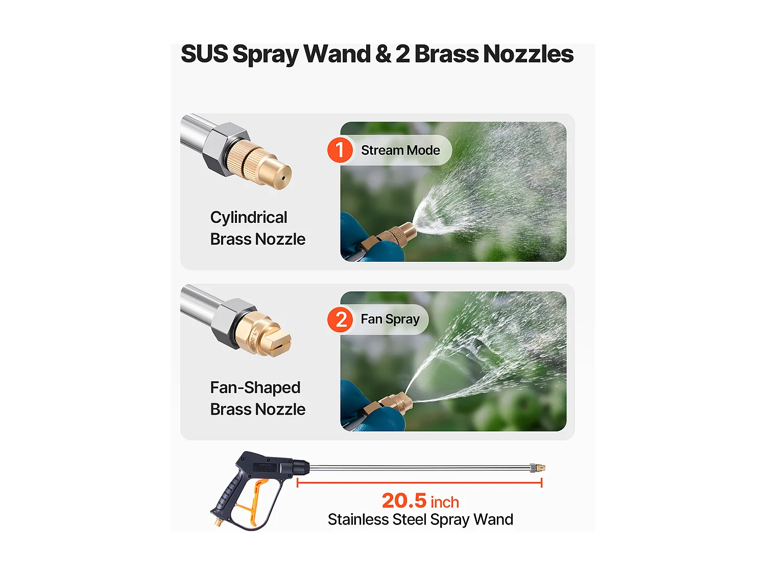 Edelstahl-Sprühgerät SucceBuy für den Industriellen Einsatz, 13,2 l, Handpumpe, mit 52 cm Langer Spritzlanze, 1,2 m und 3 m Langem Schlauch, 2 Messingdüsen