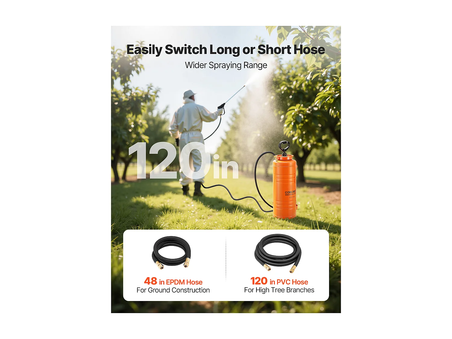 Edelstahl-Sprühgerät SucceBuy für den Industriellen Einsatz, 13,2 l, Handpumpe, mit 52 cm Langer Spritzlanze, 1,2 m und 3 m Langem Schlauch, 2 Messingdüsen