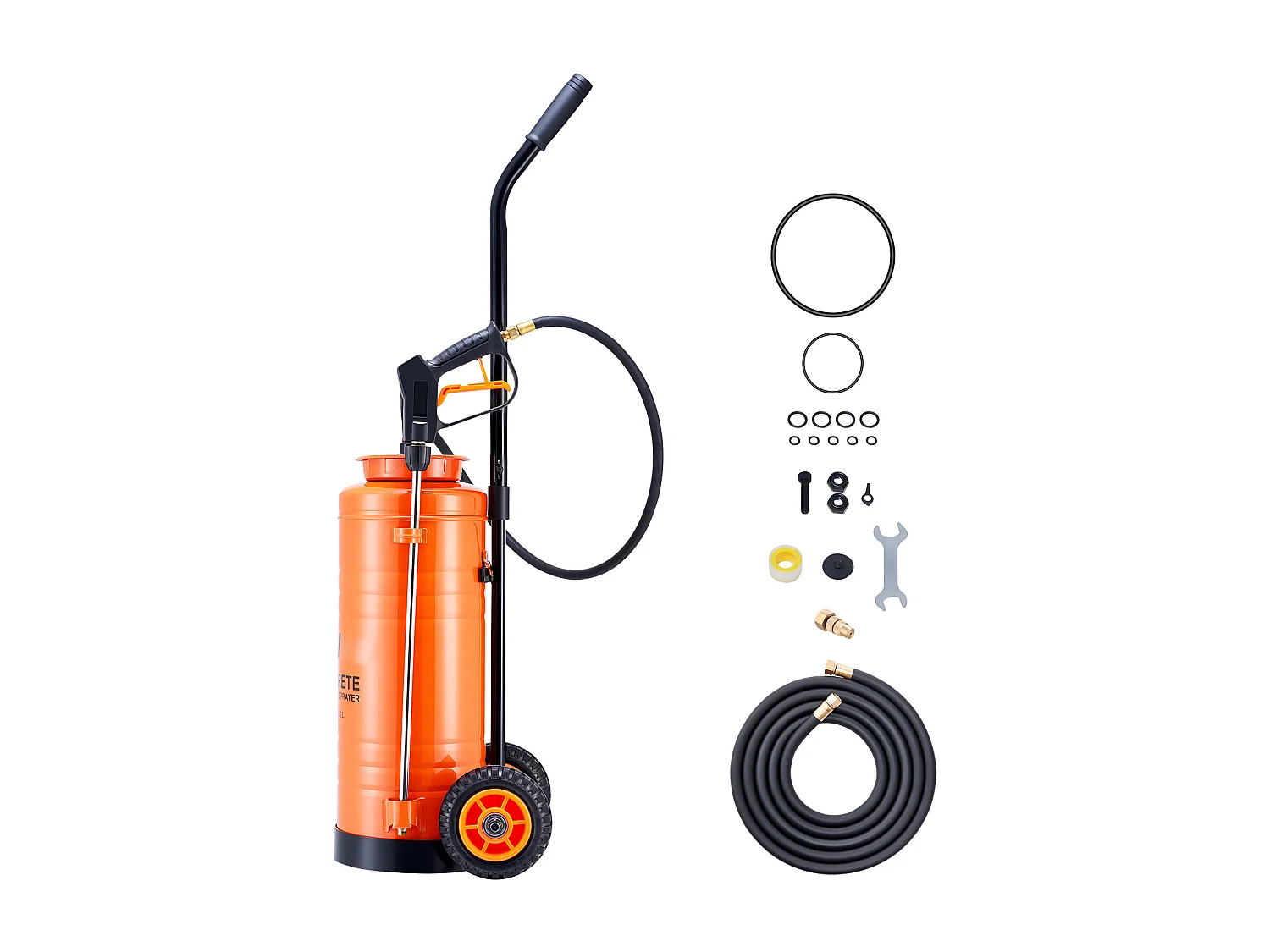 Pulverizador SucceBuy de Acero Inoxidable Industrial con Ruedas, Capacidad Aprox. 13,2 l, con Lanza de 52 cm, Manguera de 1,2 m y 3 m, 2 Boquillas de Latón