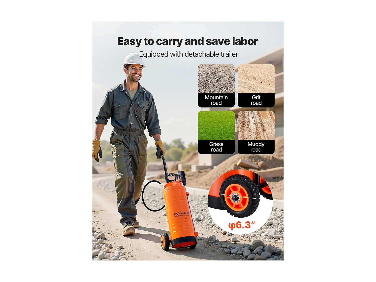 Pulverizador SucceBuy de Acero Inoxidable Industrial con Ruedas, Capacidad Aprox. 13,2 l, con Lanza de 52 cm, Manguera de 1,2 m y 3 m, 2 Boquillas de Latón