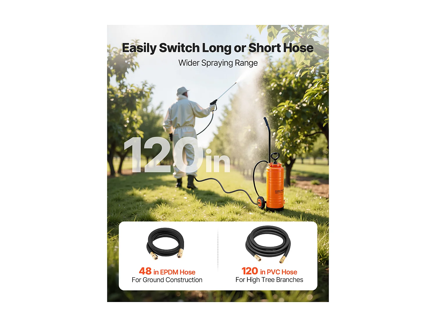 Pulvérisateur SucceBuy Acier Inoxydable Industriel à Roulettes, Capacité Env. 13,2 L, Pompe Manuelle, avec Lance 52 cm, Tuyau 1,2 m et 3 m, 2 Buses Laiton