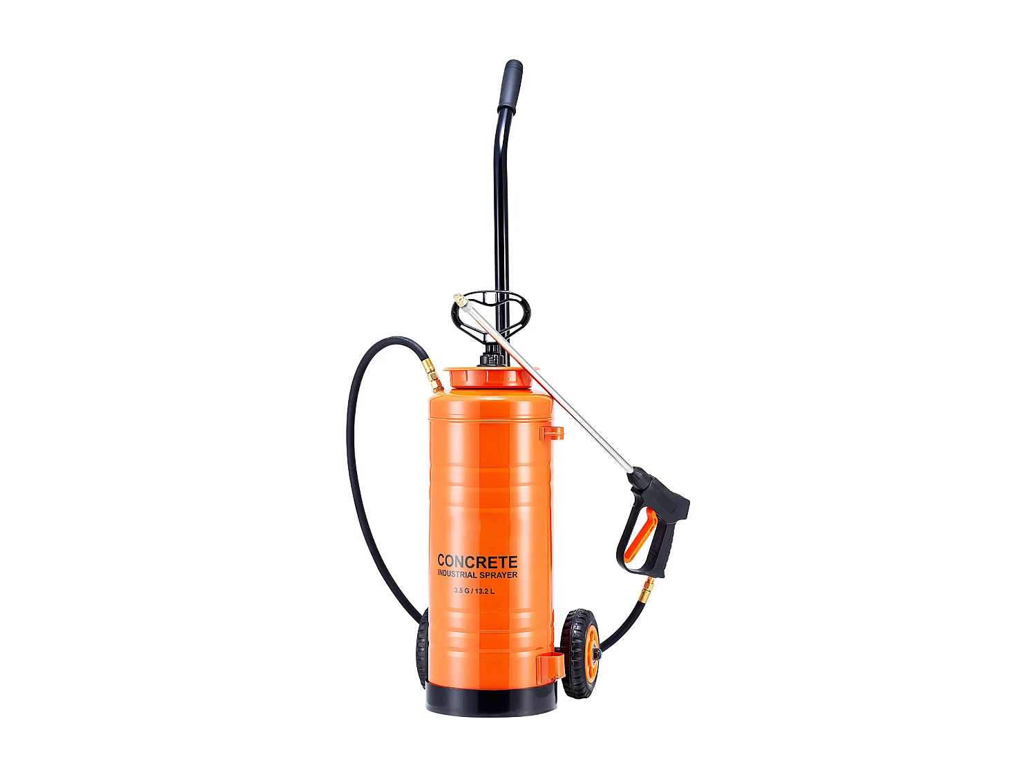 Pulvérisateur SucceBuy Acier Inoxydable Industriel à Roulettes, Capacité Env. 13,2 L, Pompe Manuelle, avec Lance 52 cm, Tuyau 1,2 m et 3 m, 2 Buses Laiton