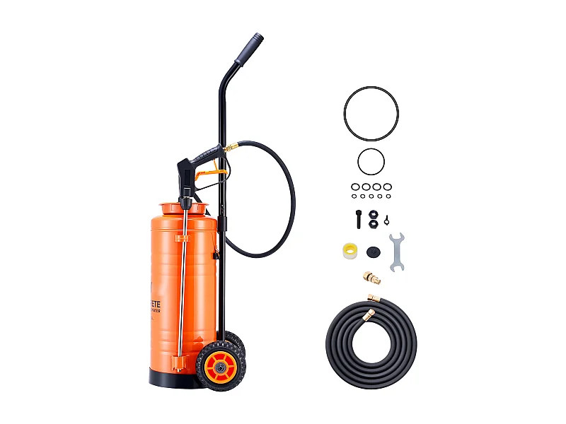 Pulvérisateur SucceBuy Acier Inoxydable Industriel à Roulettes, Capacité Env. 13,2 L, Pompe Manuelle, avec Lance 52 cm, Tuyau 1,2 m et 3 m, 2 Buses Laiton