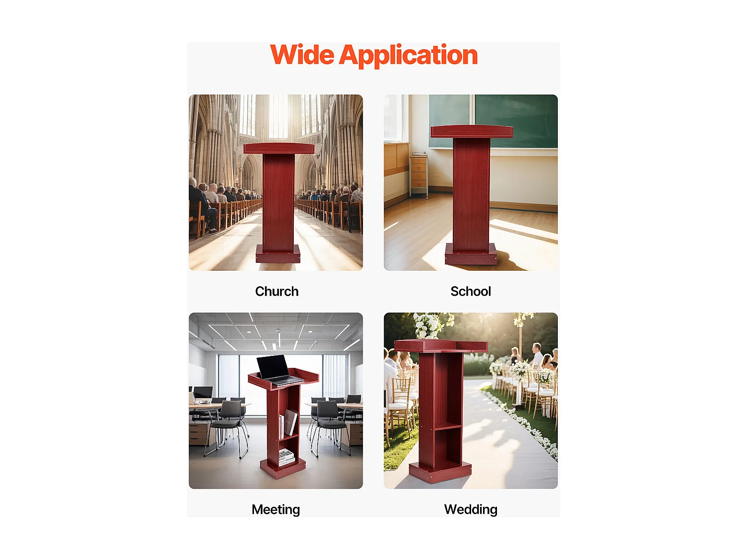 Atril de Conferencia SucceBuy 105 cm, Podio de Pie en Madera, Atril para Presentación con Amplia Superficie de Lectura, Topes para Libros y Estante