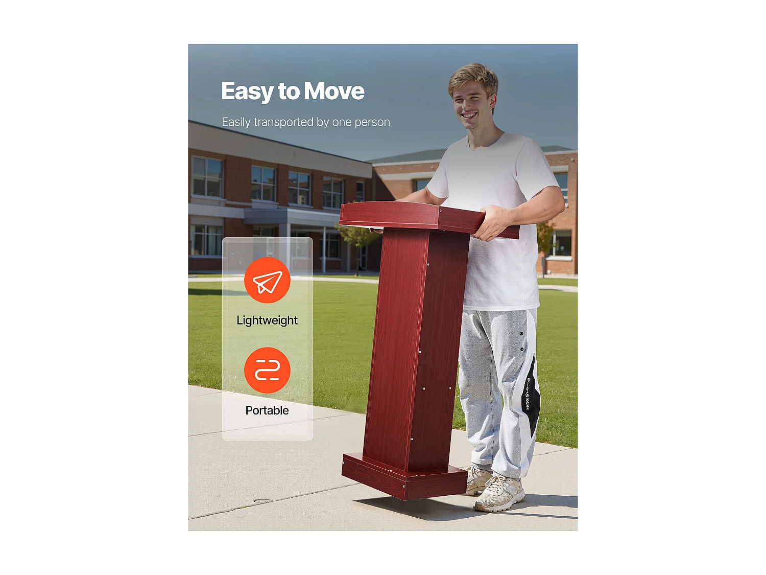 Atril de Conferencia SucceBuy 105 cm, Podio de Pie en Madera, Atril para Presentación con Amplia Superficie de Lectura, Topes para Libros y Estante