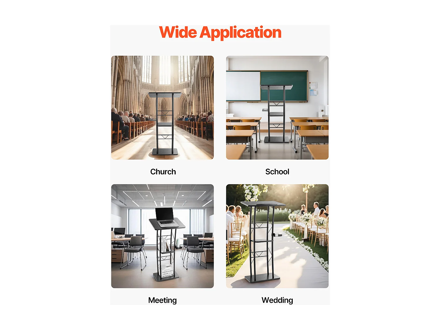 Pupitre da Conferenza SucceBuy, 118 cm, Podio in Metallo, Leggio per Presentazioni con Ampia Superficie di Lettura, Portabicchieri, per Ufficio Scuola