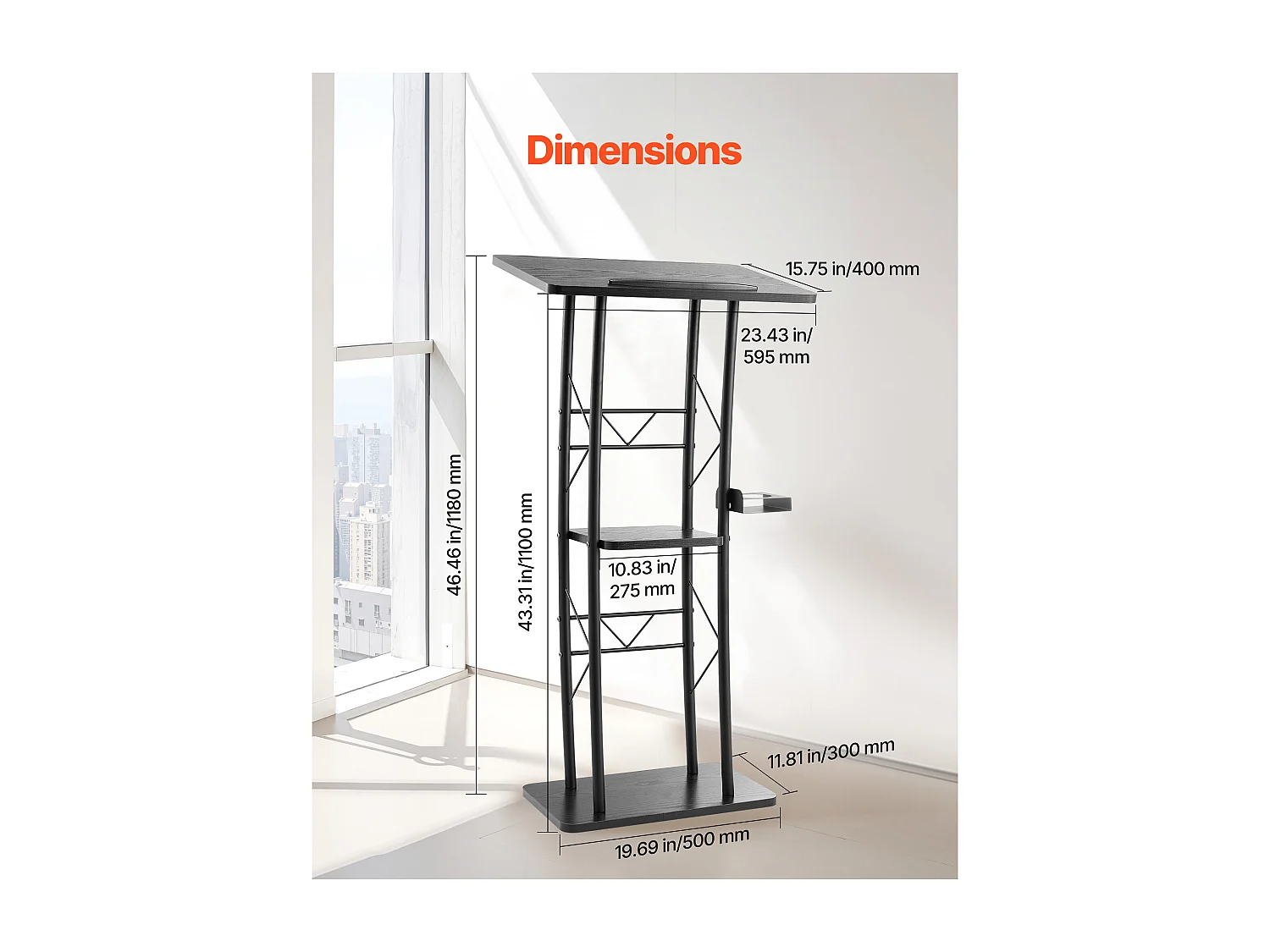 Pupitre da Conferenza SucceBuy, 118 cm, Podio in Metallo, Leggio per Presentazioni con Ampia Superficie di Lettura, Portabicchieri, per Ufficio Scuola