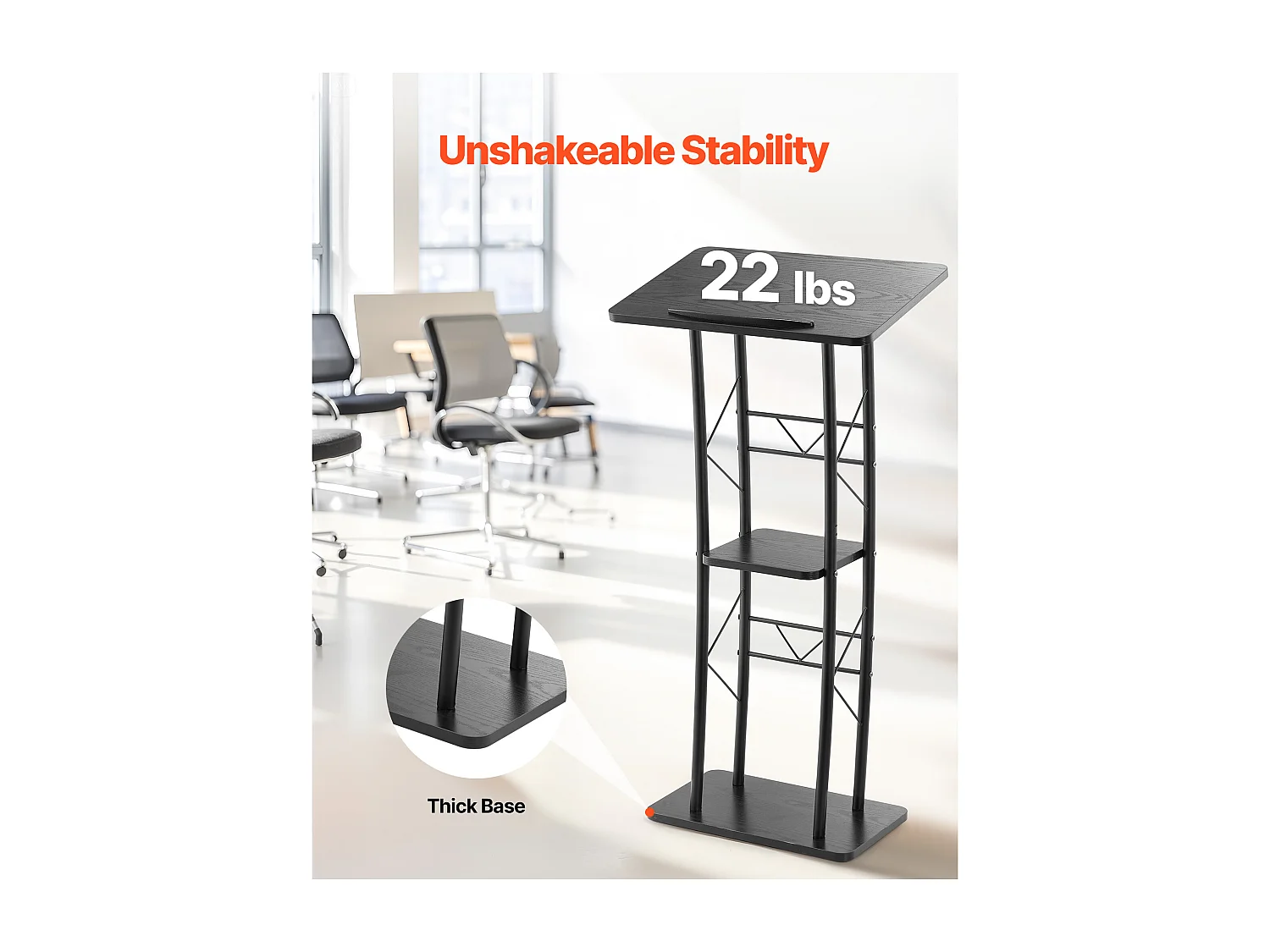 Pupitre da Conferenza SucceBuy, 118 cm, Podio in Metallo, Leggio per Presentazioni con Ampia Superficie di Lettura, Portabicchieri, per Ufficio Scuola