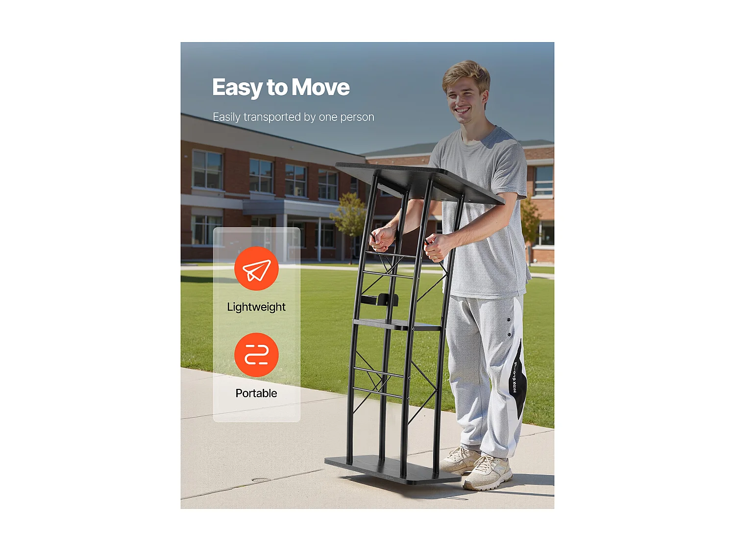 Pupitre da Conferenza SucceBuy, 118 cm, Podio in Metallo, Leggio per Presentazioni con Ampia Superficie di Lettura, Portabicchieri, per Ufficio Scuola