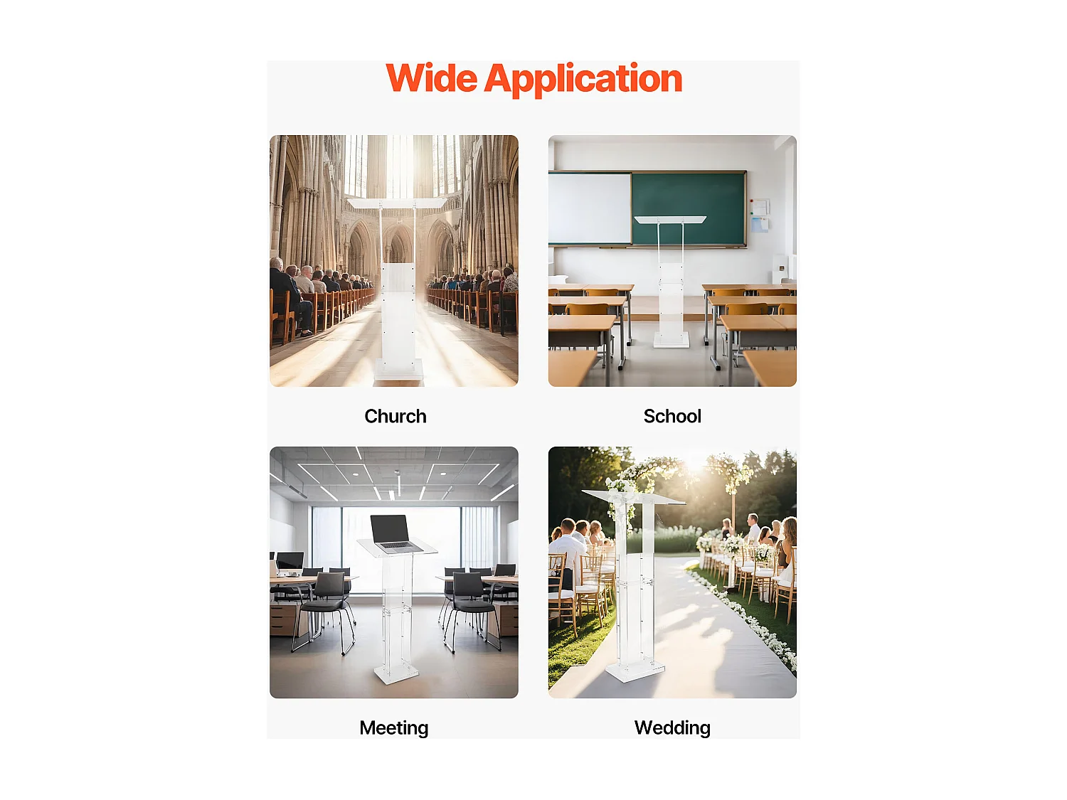 Pulpit Konferencyjny SucceBuy 126,5 cm, Podium na Nodze z Akrylu, Pulpit do Prezentacji z Dużą Powierzchnią do Czytania, Uchwyt na Książkę i Półka