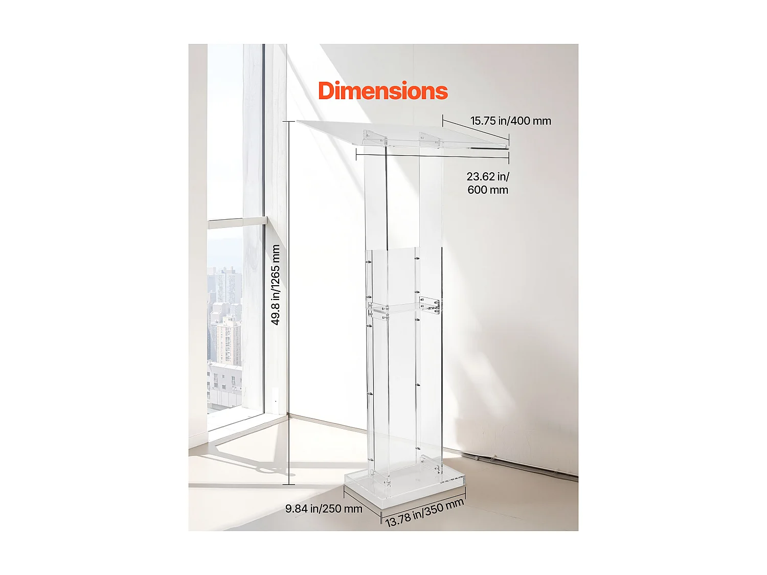 Pulpit Konferencyjny SucceBuy 126,5 cm, Podium na Nodze z Akrylu, Pulpit do Prezentacji z Dużą Powierzchnią do Czytania, Uchwyt na Książkę i Półka