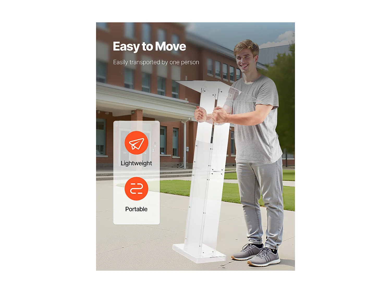 Pulpit Konferencyjny SucceBuy 126,5 cm, Podium na Nodze z Akrylu, Pulpit do Prezentacji z Dużą Powierzchnią do Czytania, Uchwyt na Książkę i Półka