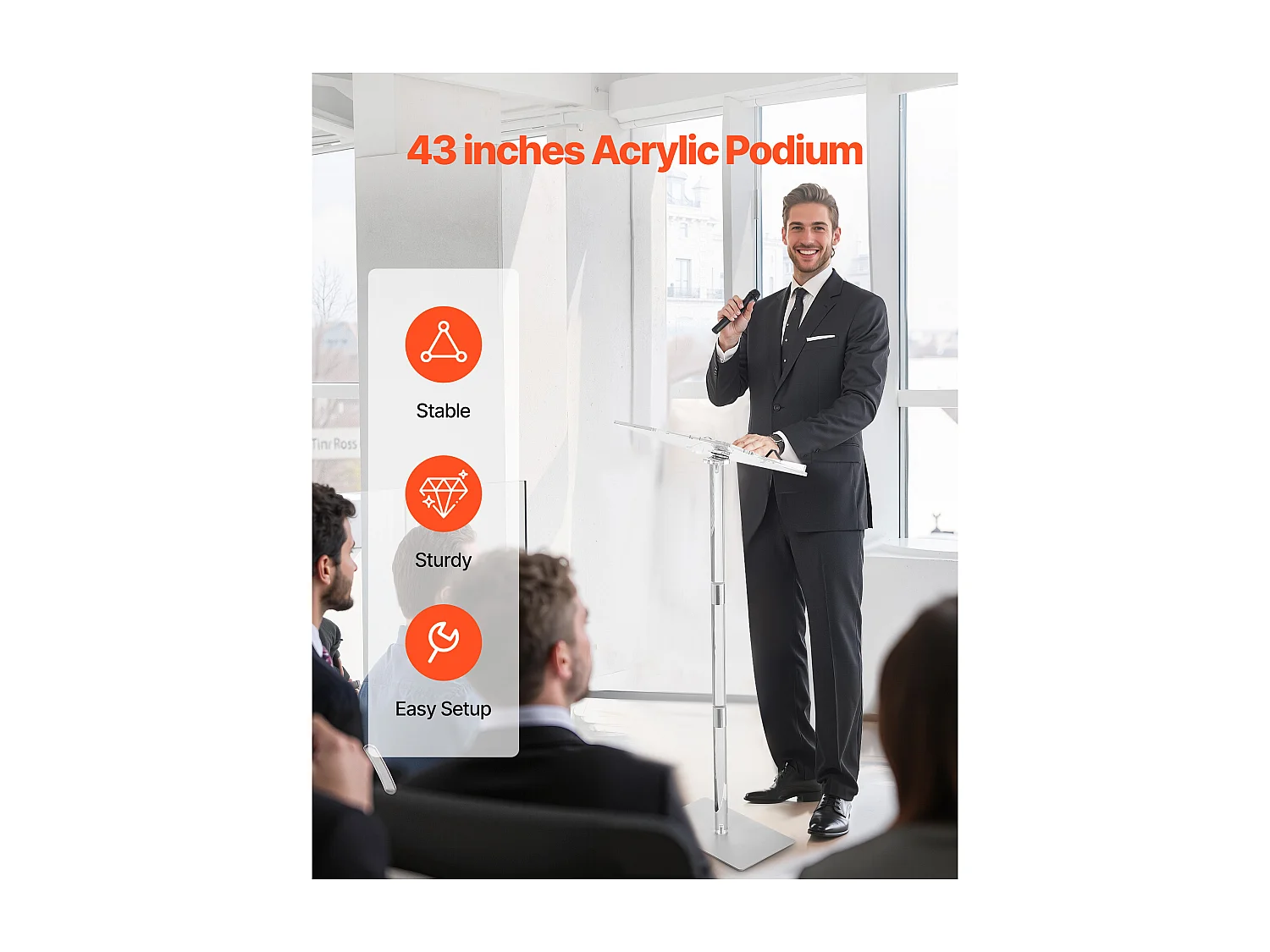 Lessenaar SucceBuy 104,5 cm, Podium op Poort van Acryl, Lessenaar voor Presentatie met Groot Leesopper vlak en Boekenklemmen